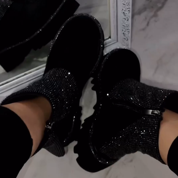 Stylish rhinestone suede boots