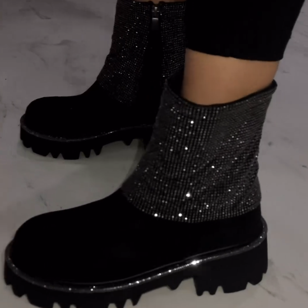 Stylish rhinestone suede boots