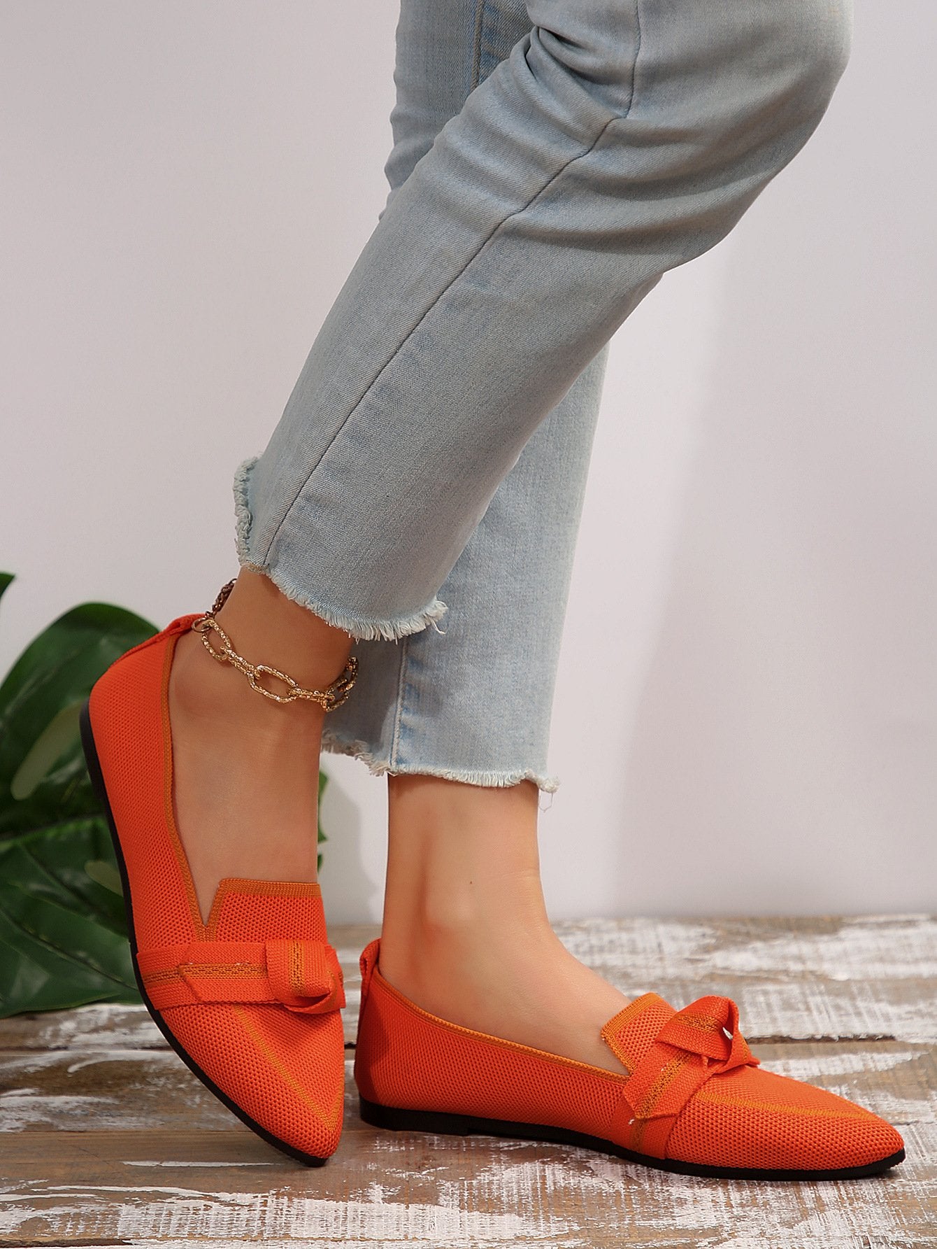 Women's Knit Fabric Bow Loafer Flats