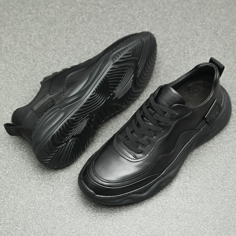 Black genuine cowhide versatile casual shoes