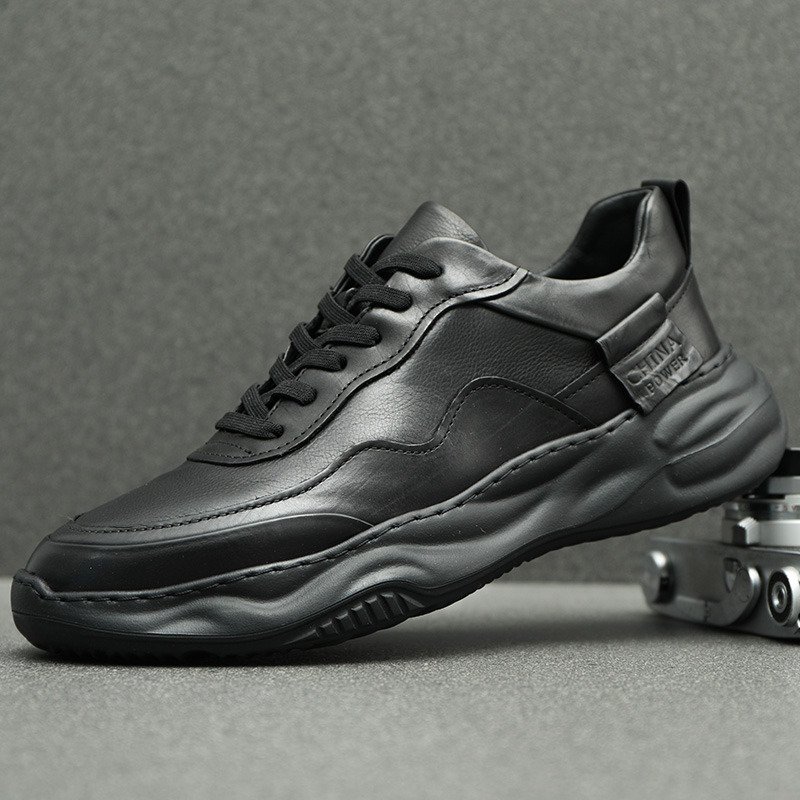 Black genuine cowhide versatile casual shoes