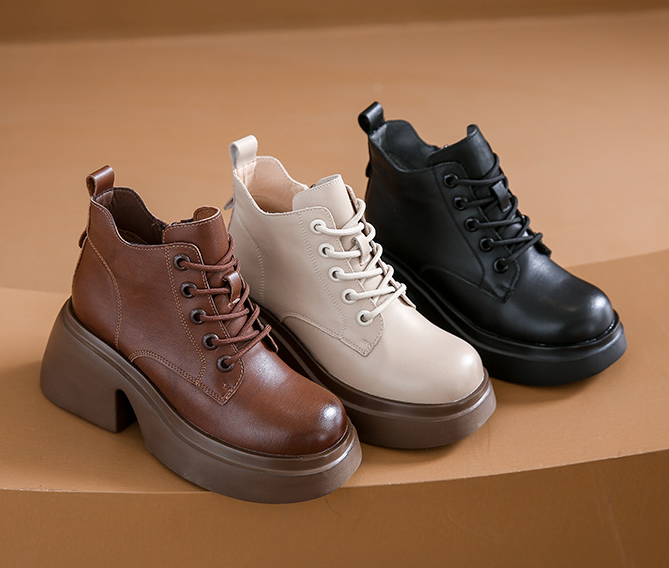 Leather Chunky Heel Orthopedic Boots