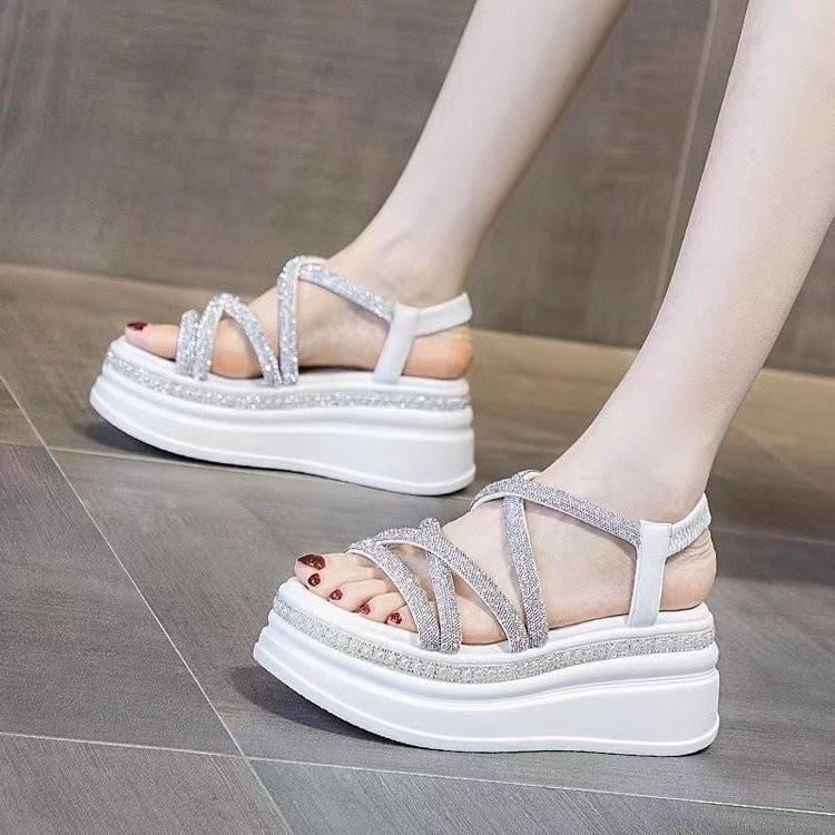 Rhinestone Platform Wedge Sandals