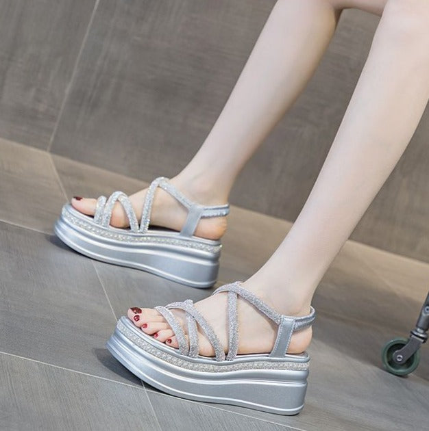 Rhinestone Platform Wedge Sandals