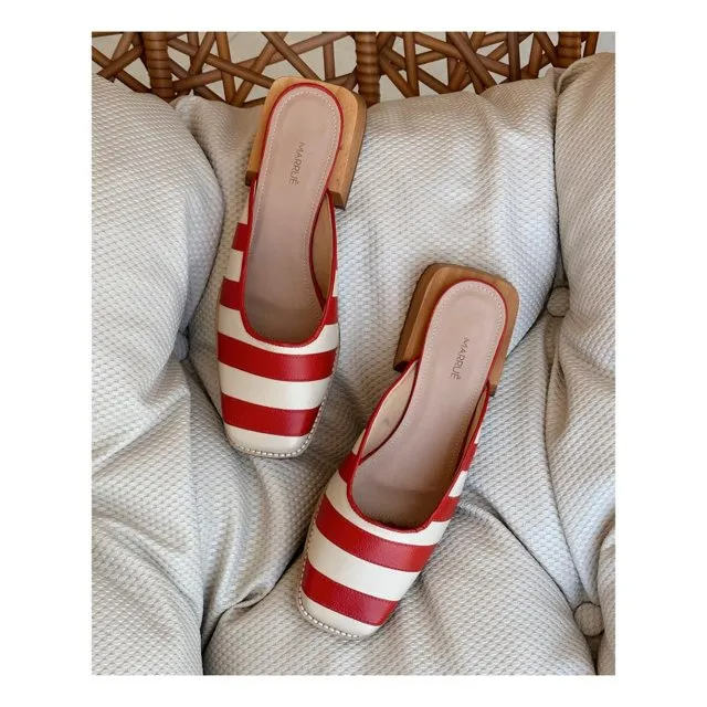 Striped leather trendy mules