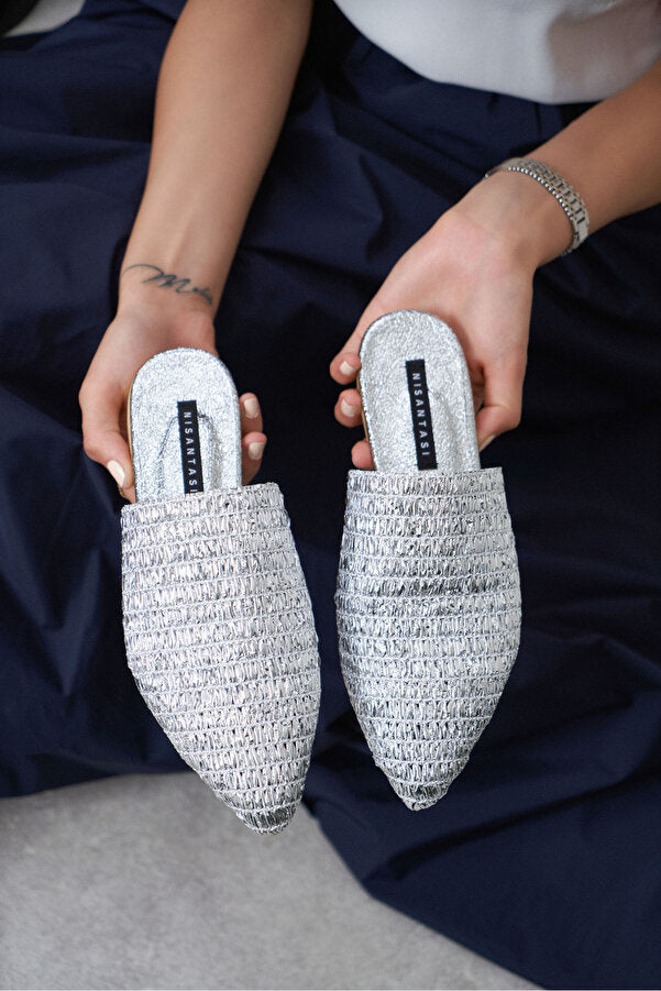 Chic metallic knit casual slippers