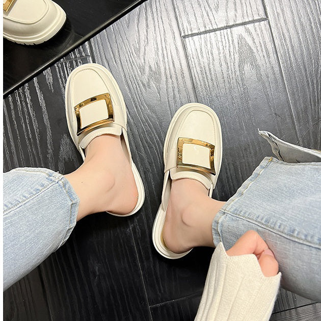 Metal square buckle casual shoes