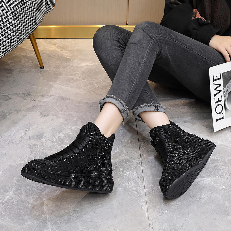 Black Fashionable Rhinestone Casual Women's Shoes
