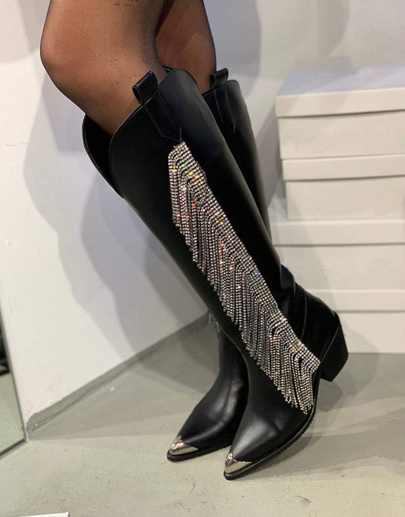 (BIG SALE💥)Black Party Sequin Tassel Casual Boots
