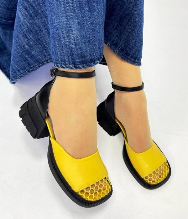 Eye-catching yellow mesh breathable casual shoes