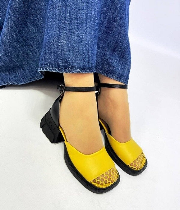 Eye-catching yellow mesh breathable casual shoes