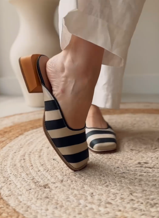 Striped leather trendy mules