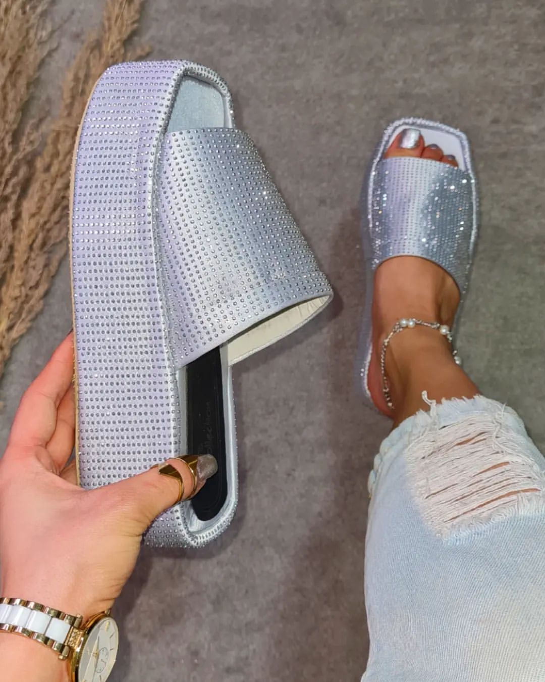 Shiny thick-soled soft-soled casual slippers