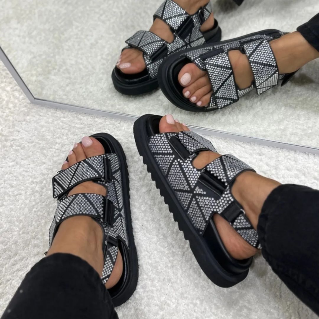 Chic sequin Velcro soft-soled casual sandals