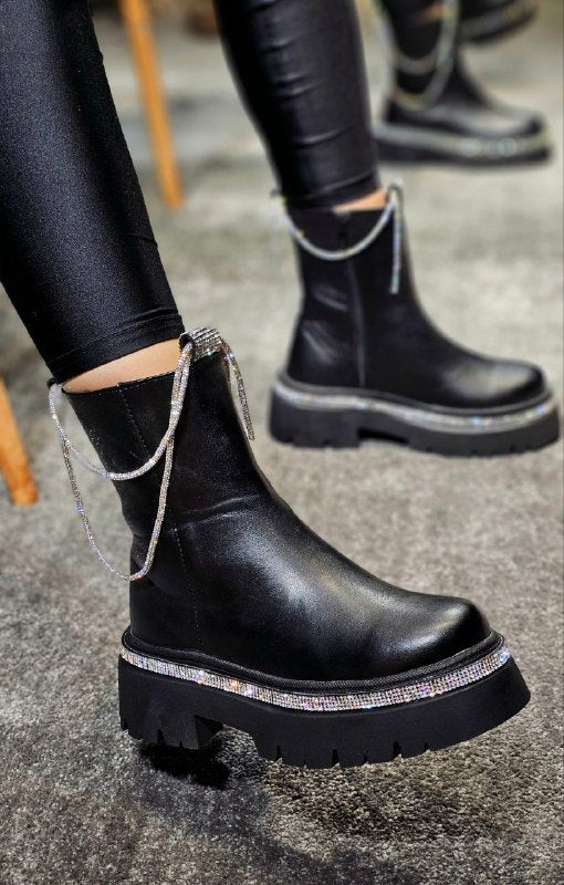 Stylish Rhinestone-trimmed Leather Shoes