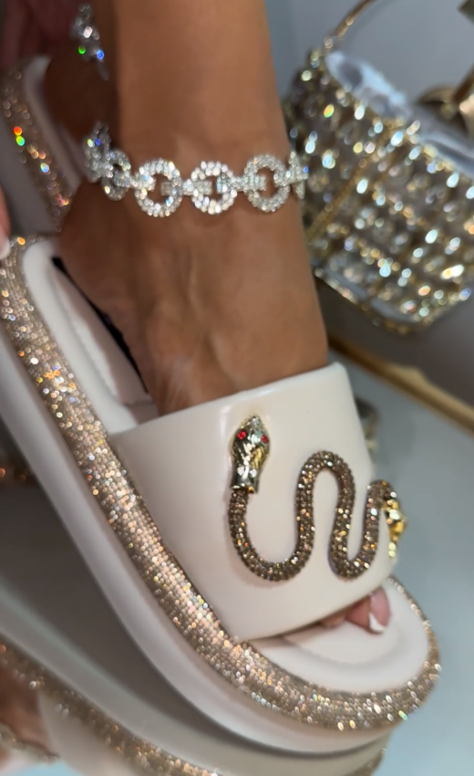 Cute Snake Rhinestone Sparkling Slippers