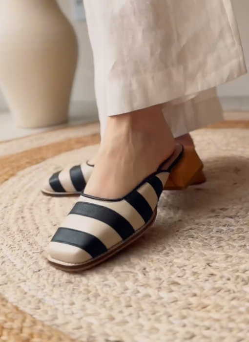 Striped leather trendy mules