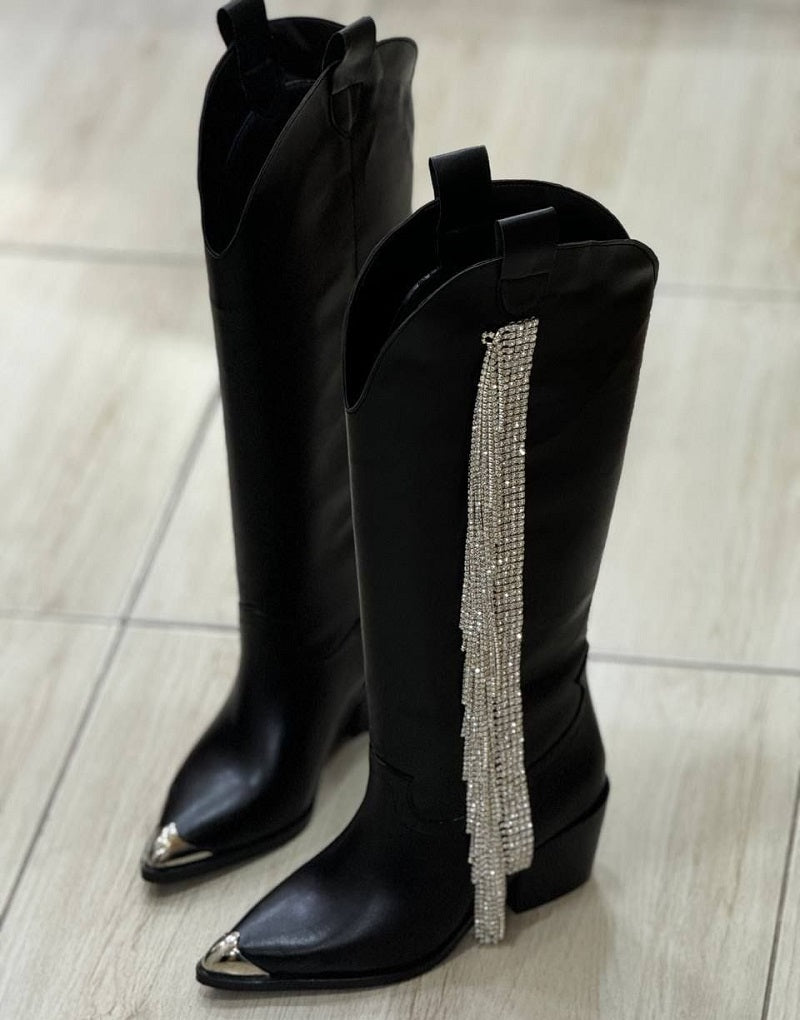 (BIG SALE💥)Black Party Sequin Tassel Casual Boots