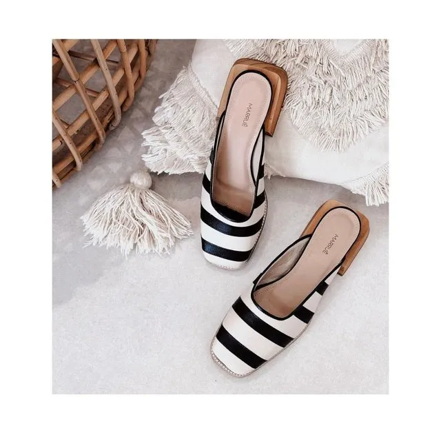 Striped leather trendy mules