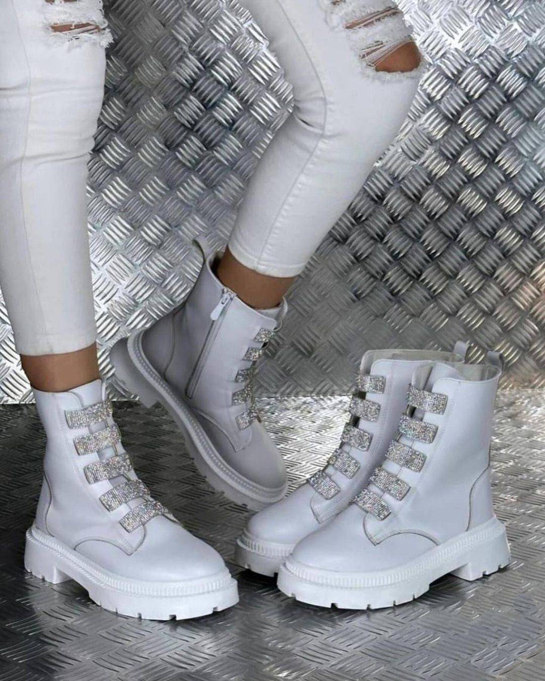 Chic Rhinestone Leather Casual Boots