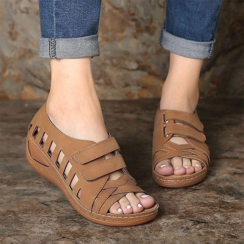 Hollow Velcro Large Size Wedge Women's Shoes