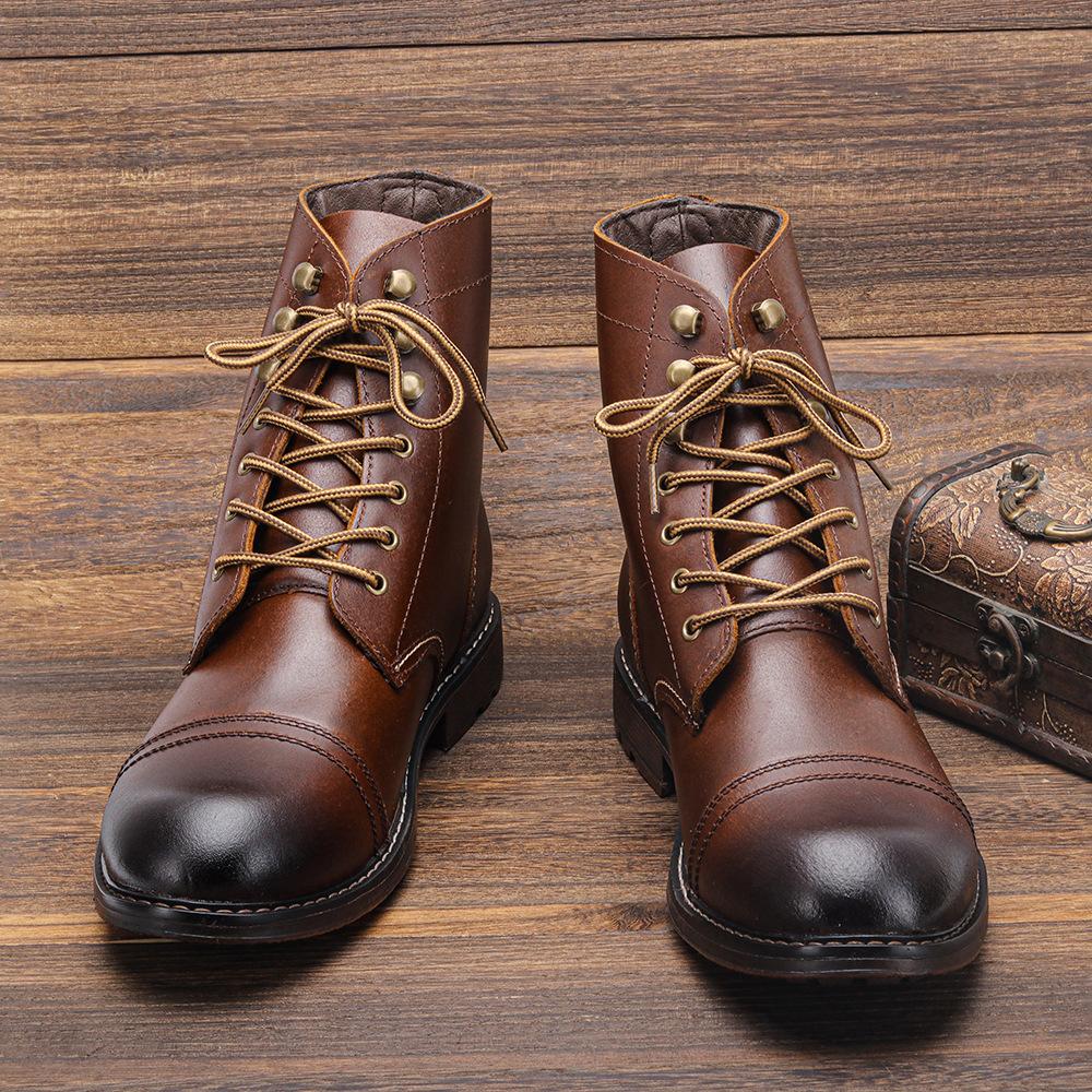 Italian handmade cowhide high-top casual boots