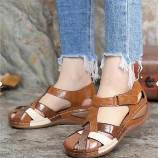 Retro round toe wedge women's Roman shoes