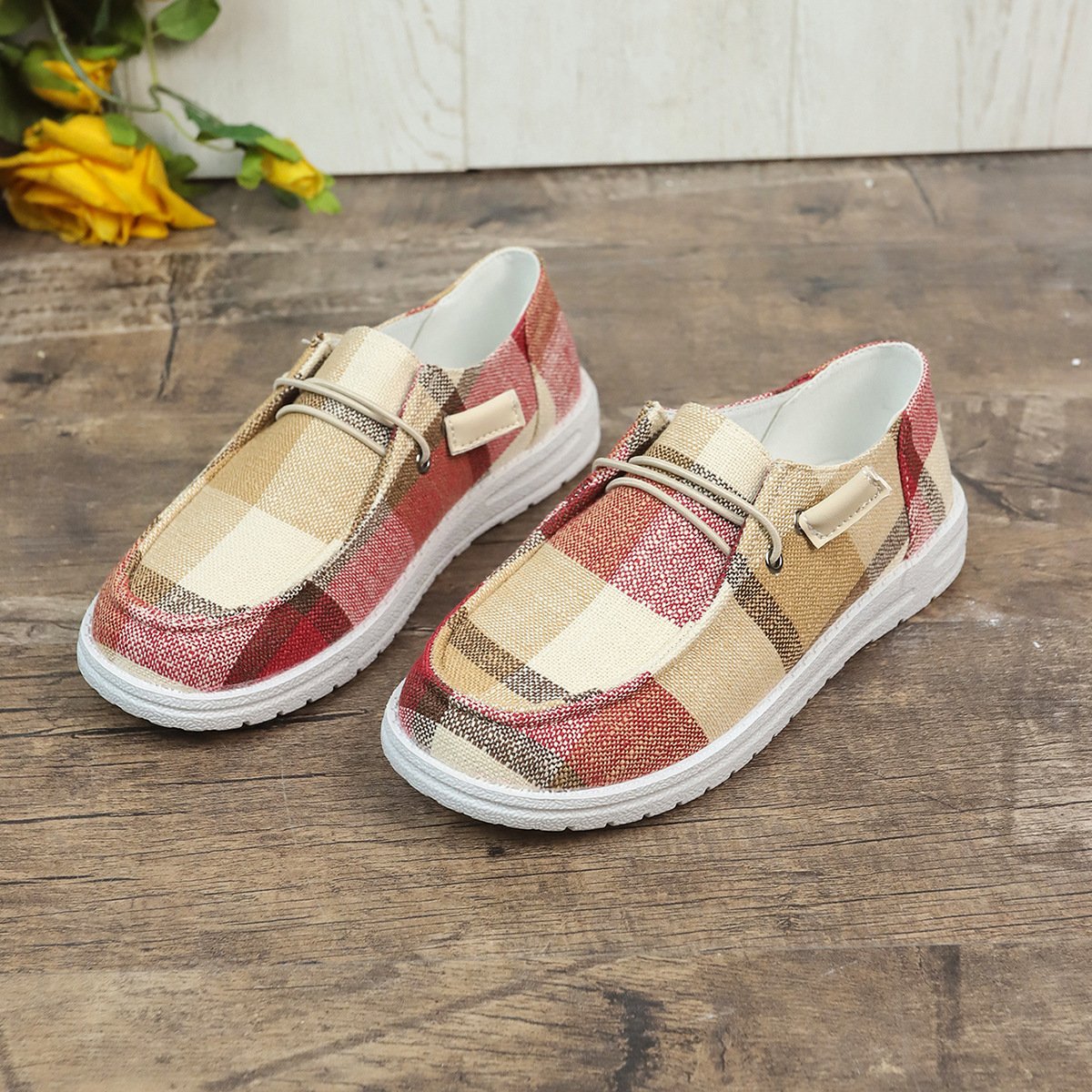 Plaid canvas shoes comfortable flat shoes