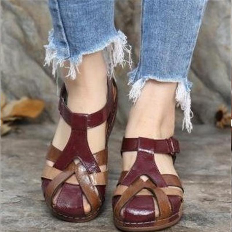 Retro round toe wedge women's Roman shoes