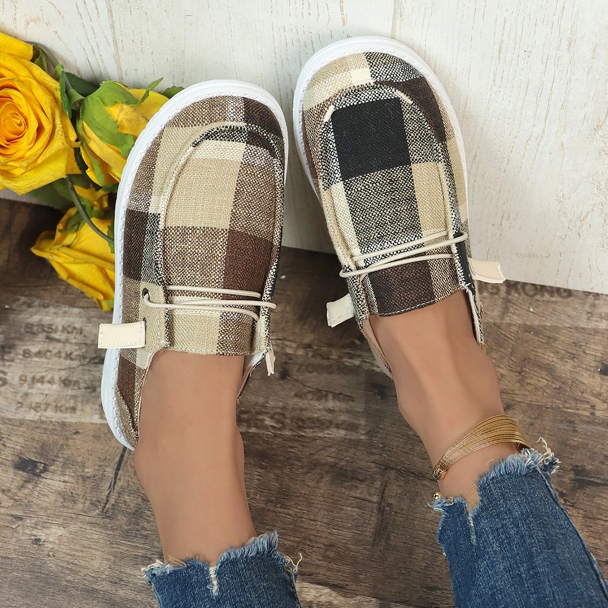 Plaid canvas shoes comfortable flat shoes