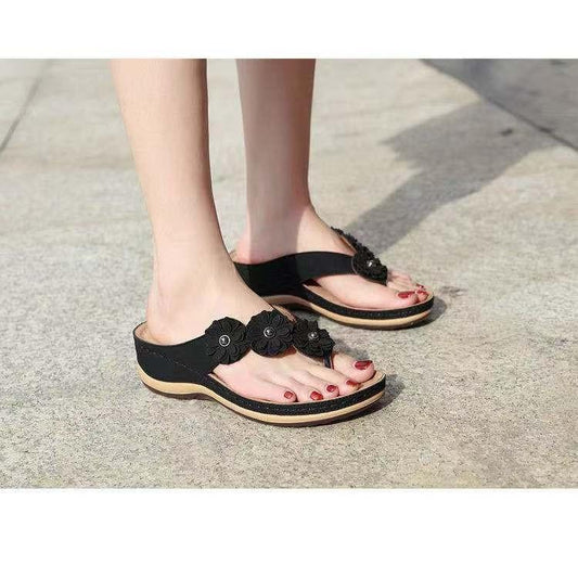 Retro flower flat round toe casual sandals for women