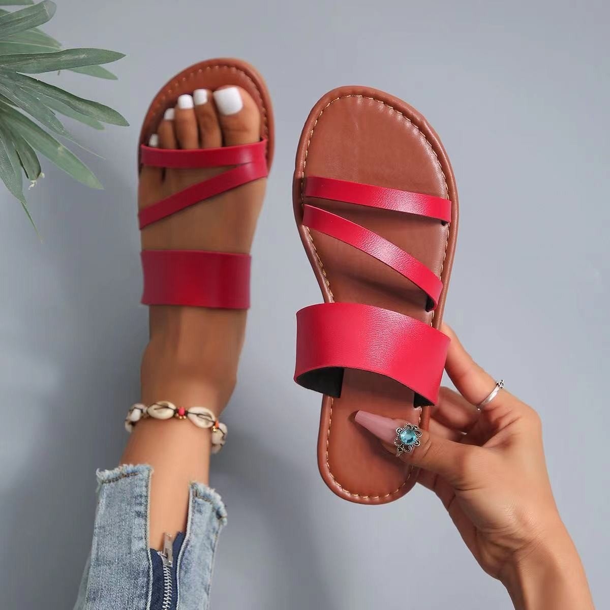 Round toe open toe sandals