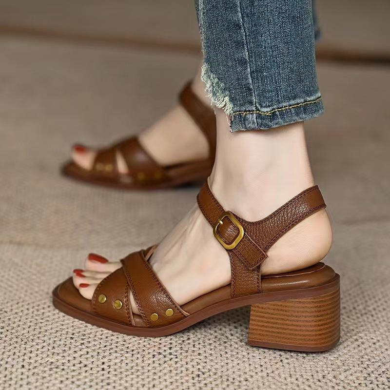 French medium heel open toe sandals