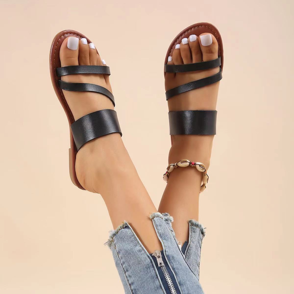 Round toe open toe sandals