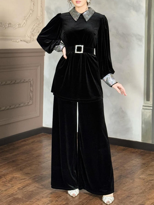 Black Comfortable and Versatile Casual Velvet Set