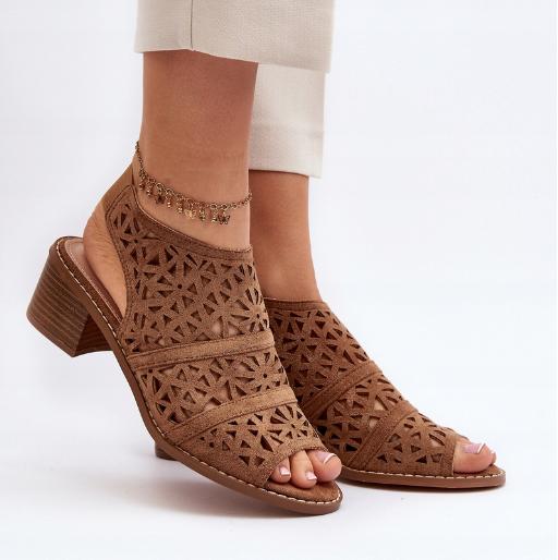 Cutout Leather Block-Heel Sandals