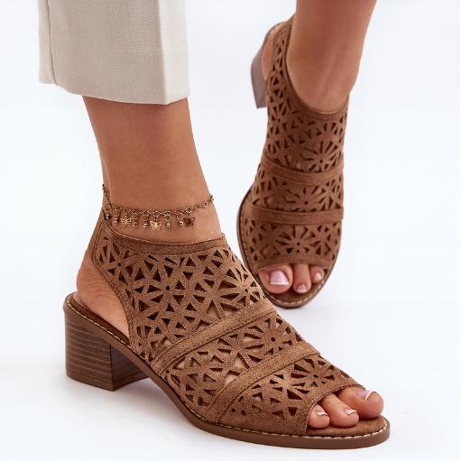 Cutout Leather Block-Heel Sandals