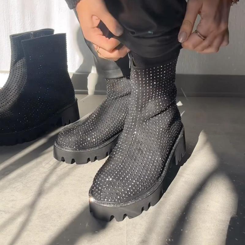 Black shiny casual boots