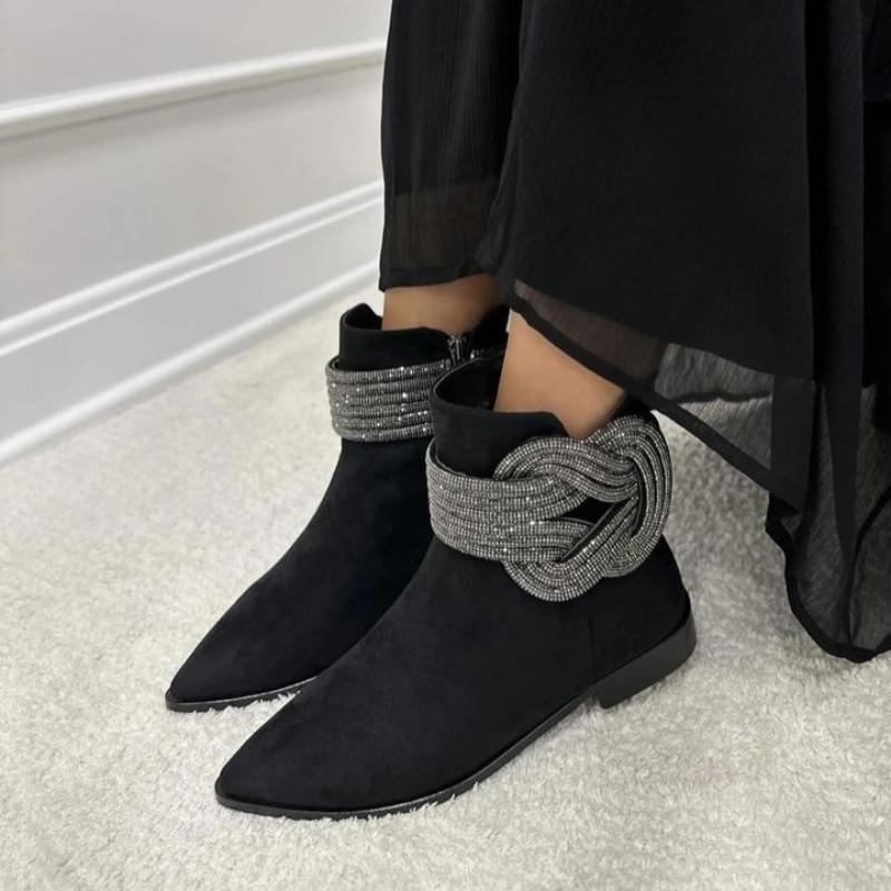 Black Versatile Chic Rhinestone Ankle Boots
