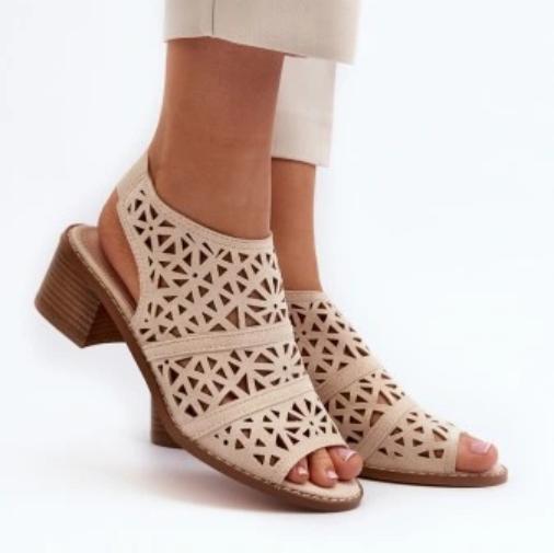 Cutout Leather Block-Heel Sandals