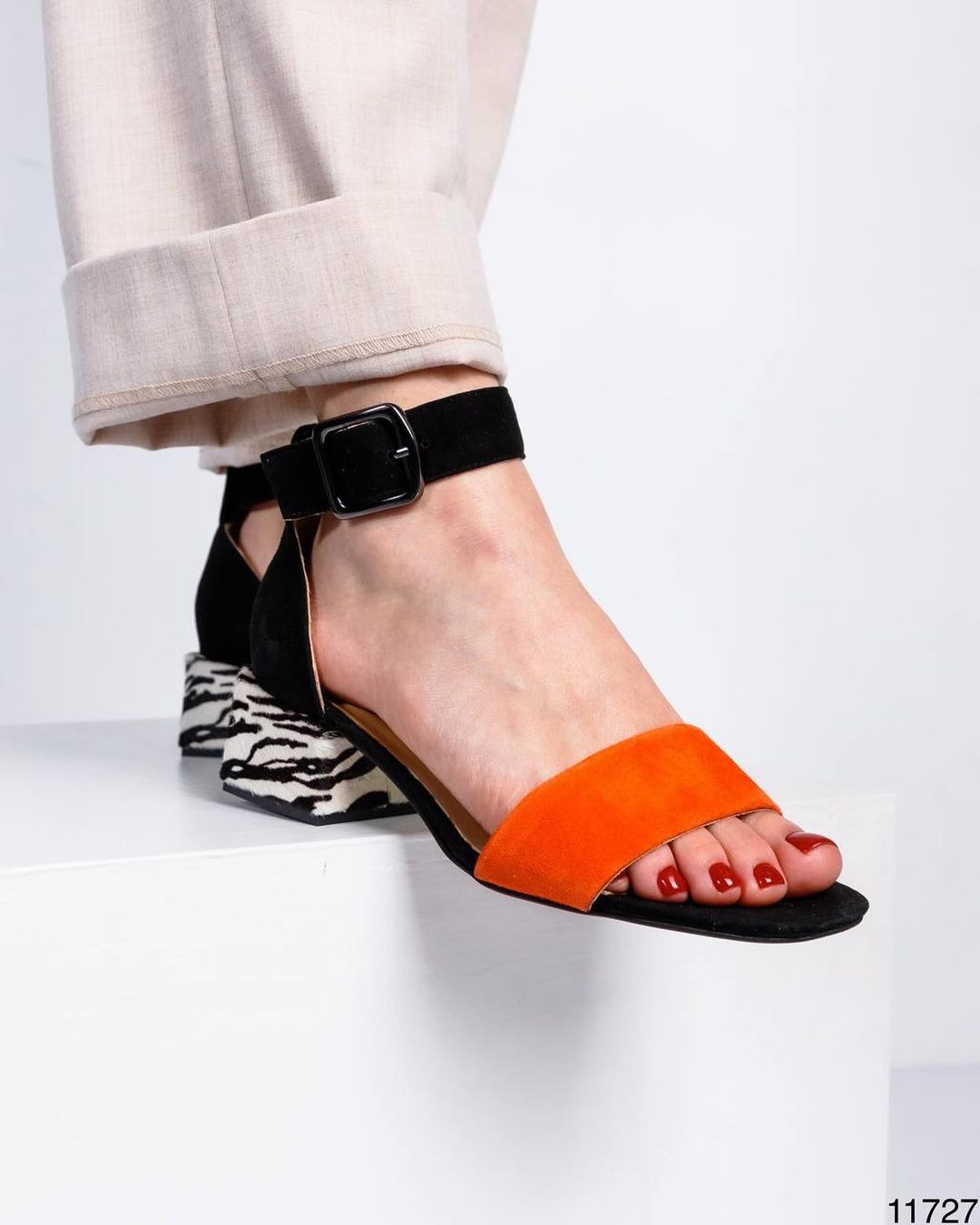 Orange suede lace-up fashion sandals