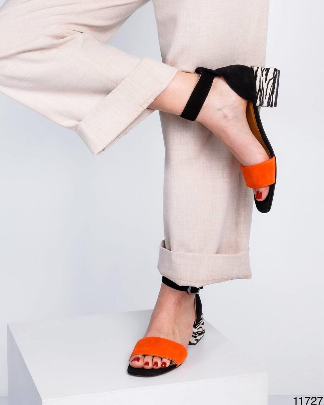 Orange suede lace-up fashion sandals