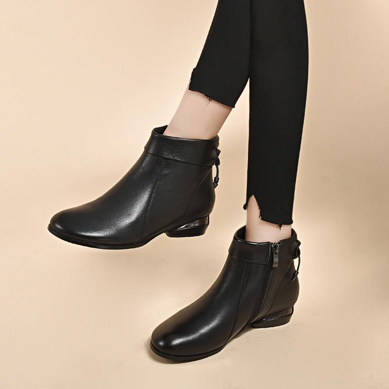 Low heel warm fleece leather casual boots