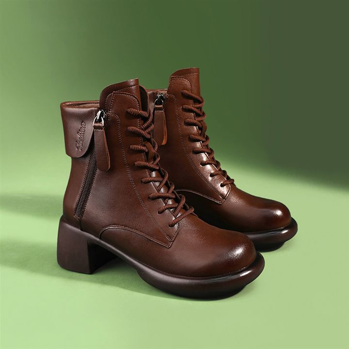 Low Heel Vintage Leather Orthopedic Boots