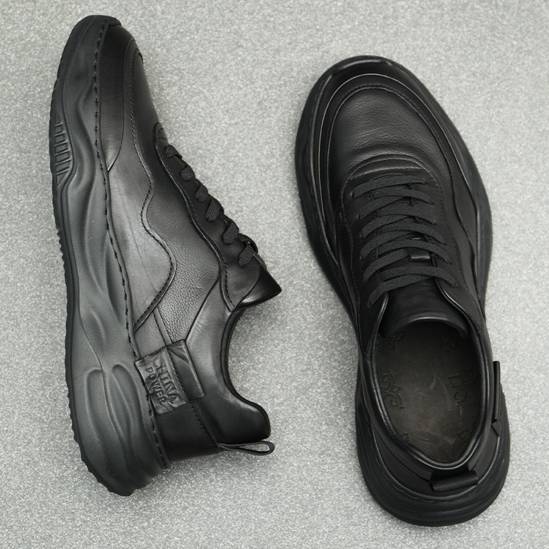 Black genuine cowhide versatile casual shoes