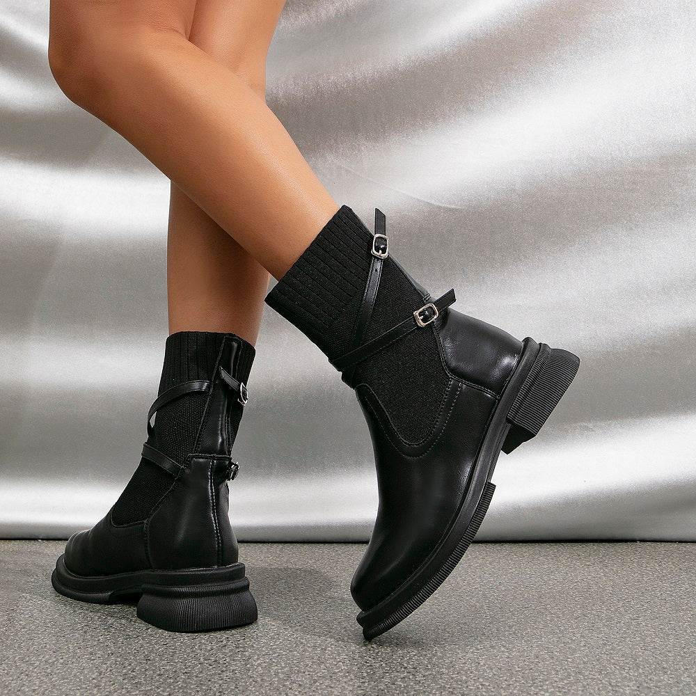 Leather Strap Decor Ankle Boots