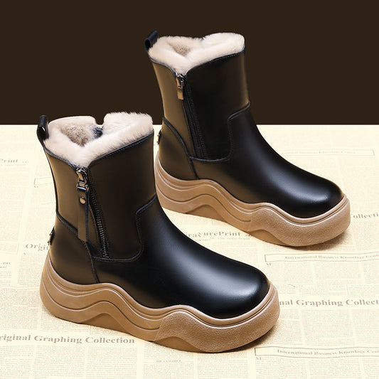 Pure leather soft sole versatile snow warm casual boots