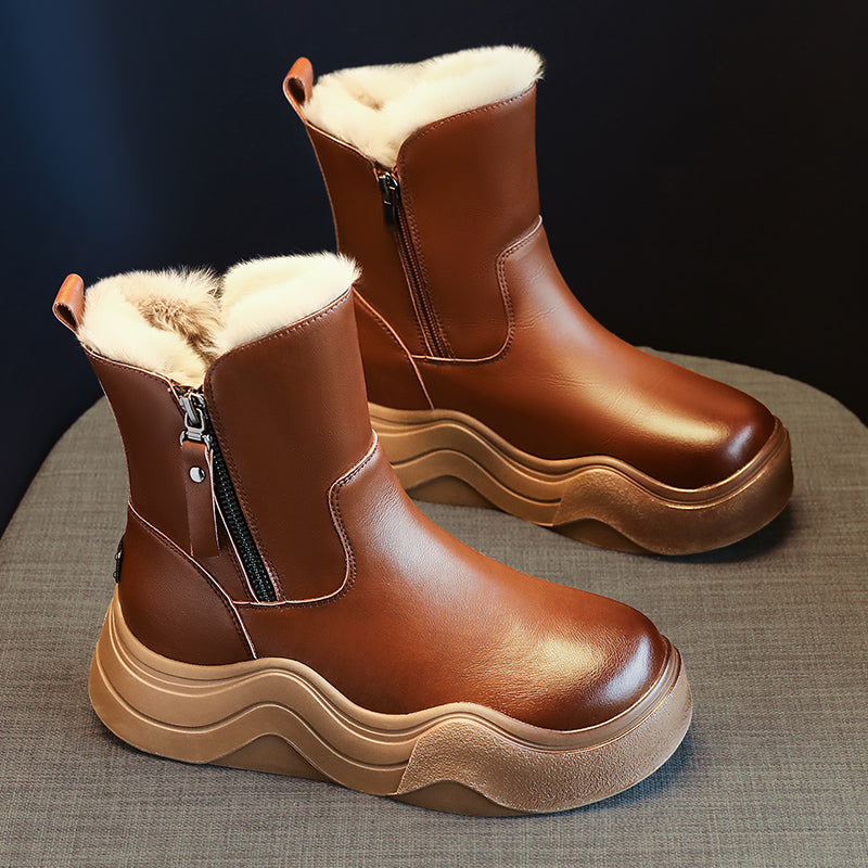 Pure leather soft sole versatile snow warm casual boots