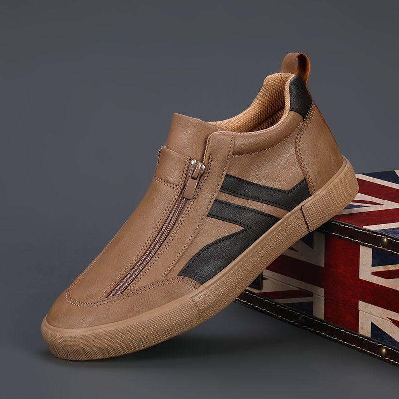 Fashion new leather men's zipper shoes
