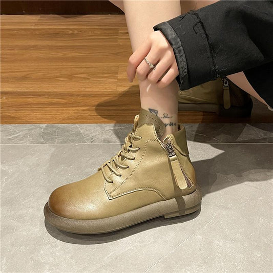 Waterproof Vintage Leather Zipper Boots